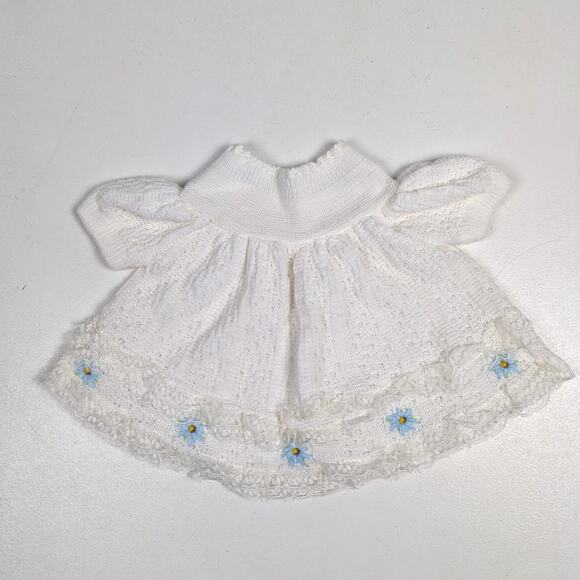 Vtg Renzo Dress Baby Girls Sz 0-3m White Knit Sweater Floral 80s Daisy - Picture 1 of 6